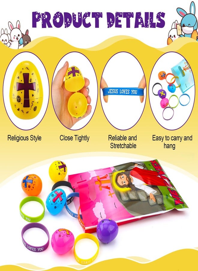 Clysee 108 Pcs Easter Religious Party Favor Easter Eggs Fillers Christian Goody Bags Jesus Loves You Wristbands Party Supplies for Gift Church (Jesus) - Image 3